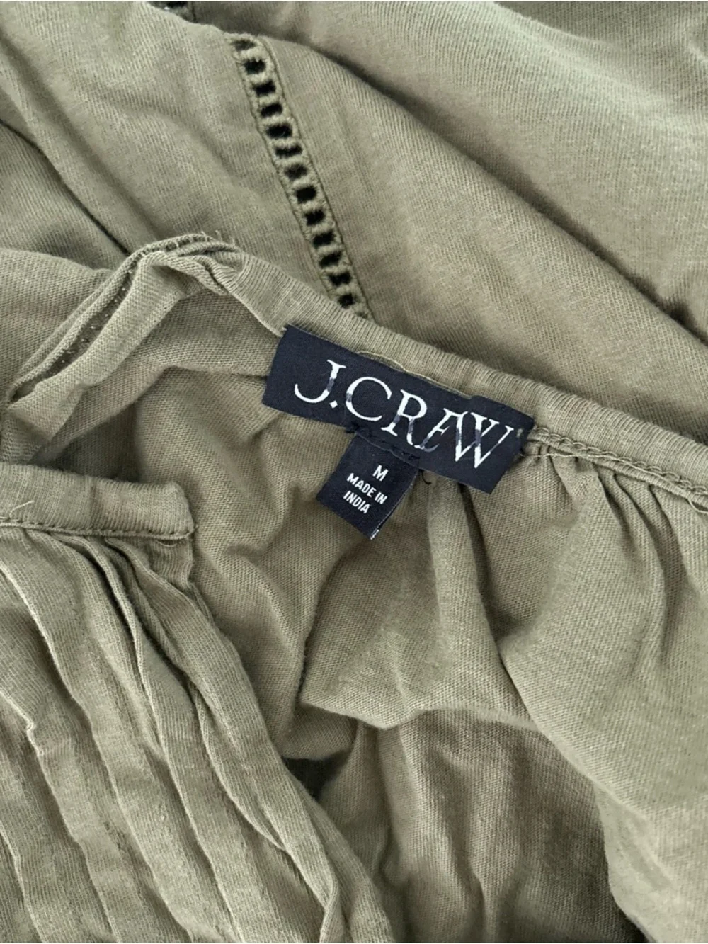 J. Crew Lace-trim Puff-sleeve Shirt Broken-in Jersey Tuscan Olive